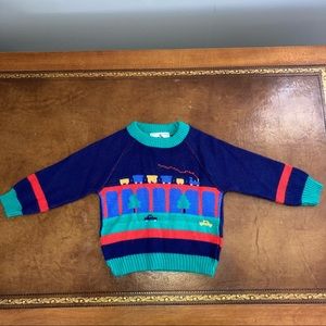 Vintage Petit Jouet Train Car Acrylic Sweater 12 Months